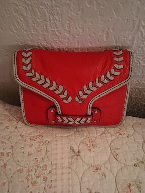 orYANY Red Leather Crossbody with White Braided Trim